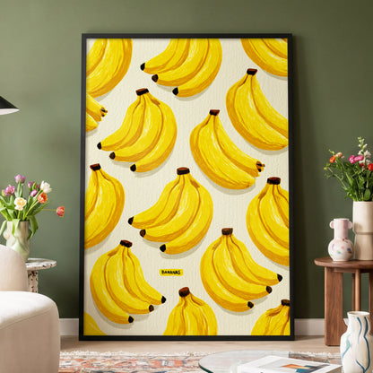 Banana Bunch Parade, yellow, beige, brown nature wall art displayed in a styled interior, gallery view 4