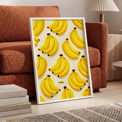 Banana Bunch Parade, yellow, beige, brown nature wall art displayed in a styled interior, gallery view 6