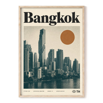 Bangkok Urban Sun, beige, black, brown minimalist wall art, front artwork view