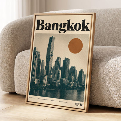 Bangkok Urban Sun, beige, black, brown minimalist wall art displayed in a styled interior, gallery view 1