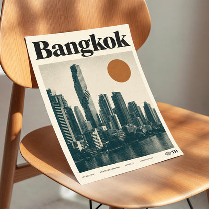 Bangkok Urban Sun, beige, black, brown minimalist wall art displayed in a styled interior, gallery view 3