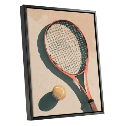 Baseline Shadows, beige, red, green minimalist wall art shown as a black framed canvas wall art