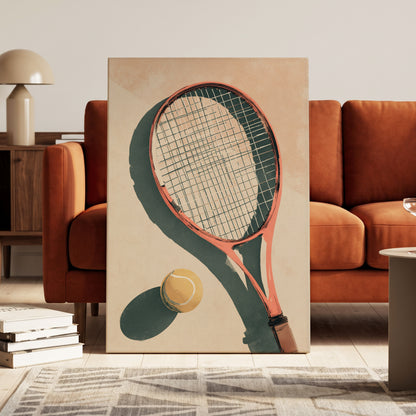 Baseline Shadows, beige, red, green minimalist wall art on canvas displayed in a styled interior, gallery view 1