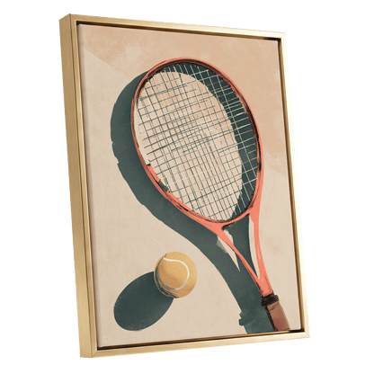 Baseline Shadows, beige, red, green minimalist wall art shown as a gold framed canvas wall art