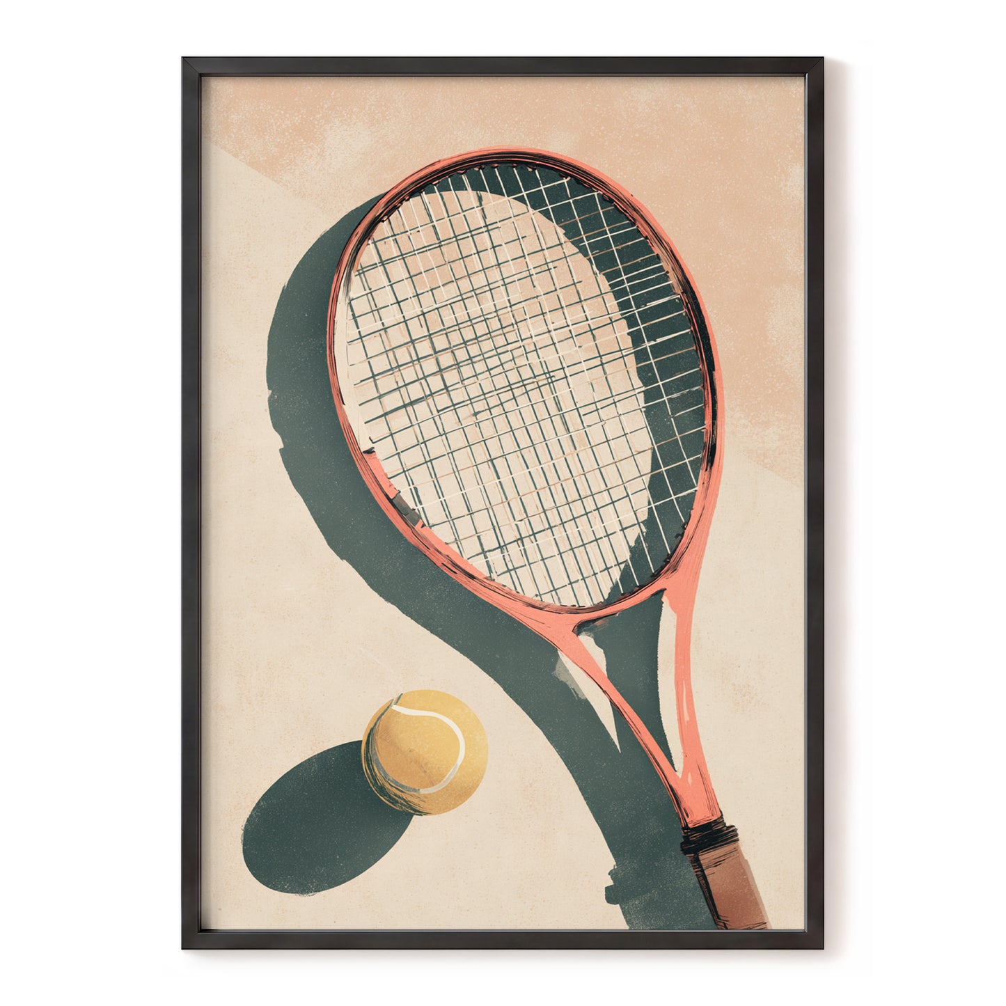 Baseline Shadows, beige, red, green minimalist wall art, front artwork view