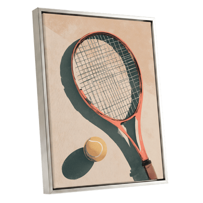 Baseline Shadows, beige, red, green minimalist wall art shown as a silver framed canvas wall art