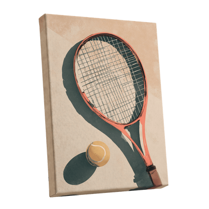 Baseline Shadows, beige, red, green minimalist wall art shown as a stretched canvas wall art
