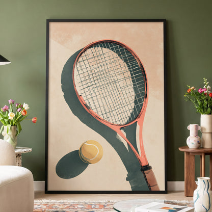 Baseline Shadows, beige, red, green minimalist wall art displayed in a styled interior, gallery view 4