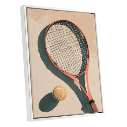 Baseline Shadows, beige, red, green minimalist wall art shown as a white framed canvas wall art