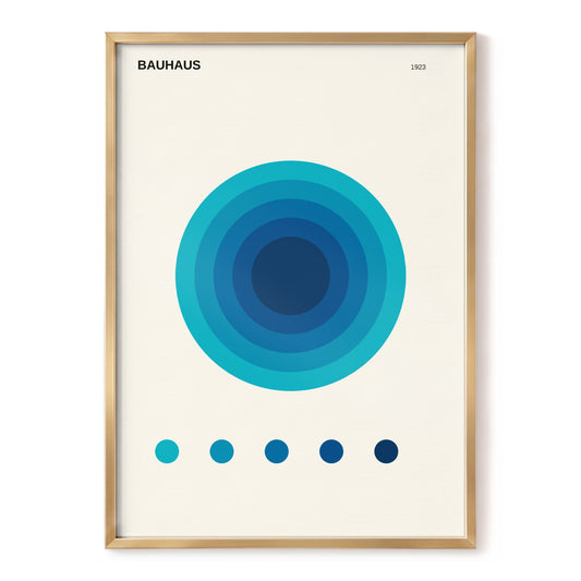 Bauhaus Blue Orbit, blue, beige, black minimalist wall art, front artwork view
