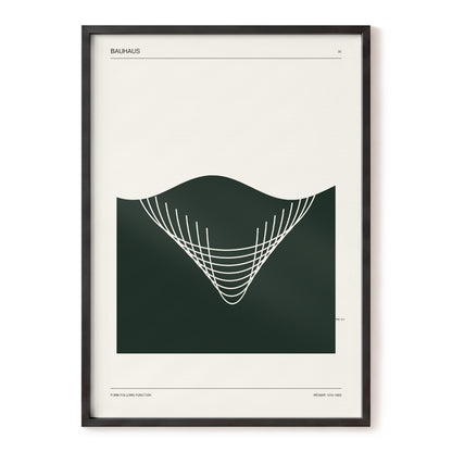 Bauhaus Curve Study, green, beige, white minimalist wall art, front artwork view