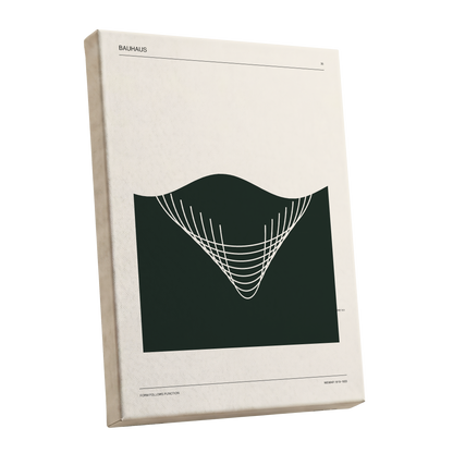 Bauhaus Curve Study, green, beige, white minimalist wall art shown as a stretched canvas wall art