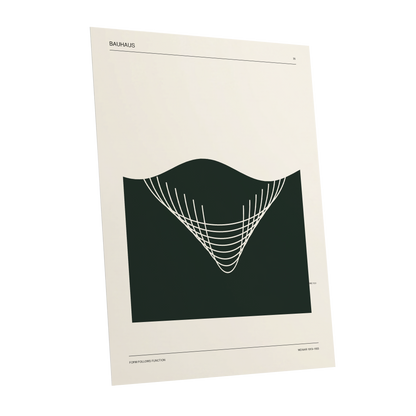 Bauhaus Curve Study, green, beige, white minimalist wall art shown as a unframed poster wall art print
