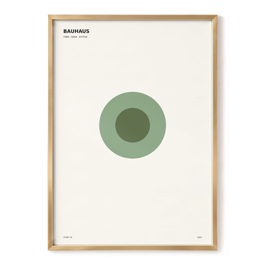 Bauhaus Green Orbit, green, beige minimalist wall art, front artwork view