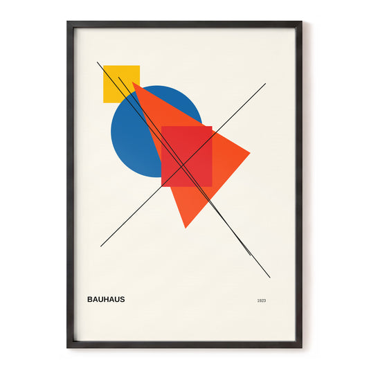 Bauhaus Intersections, beige, orange, blue abstract wall art, front artwork view