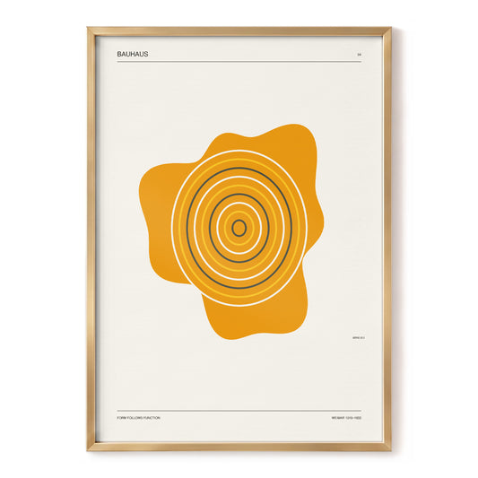Bauhaus Orbit No. 4, orange, beige, gold abstract wall art, front artwork view