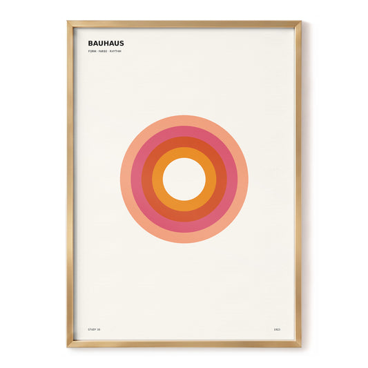 Bauhaus Orbit Study, beige, orange, pink minimalist wall art, front artwork view