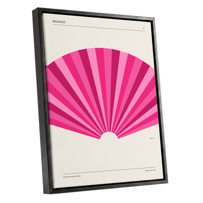 Bauhaus Pink Radiance, pink, beige minimalist wall art shown as a black framed canvas wall art