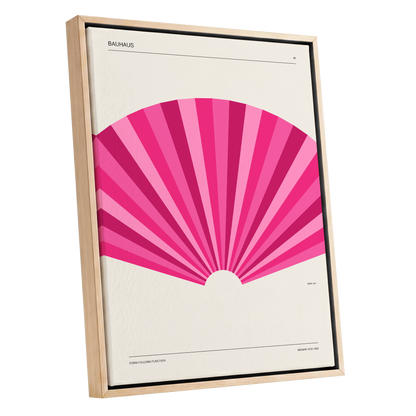 Bauhaus Pink Radiance, pink, beige minimalist wall art shown as a oak framed canvas wall art
