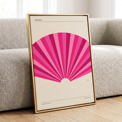 Bauhaus Pink Radiance, pink, beige minimalist wall art displayed in a styled interior, gallery view 1