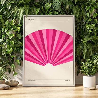 Bauhaus Pink Radiance, pink, beige minimalist wall art displayed in a styled interior, gallery view 2