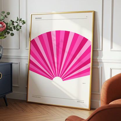 Bauhaus Pink Radiance, pink, beige minimalist wall art displayed in a styled interior, gallery view 3