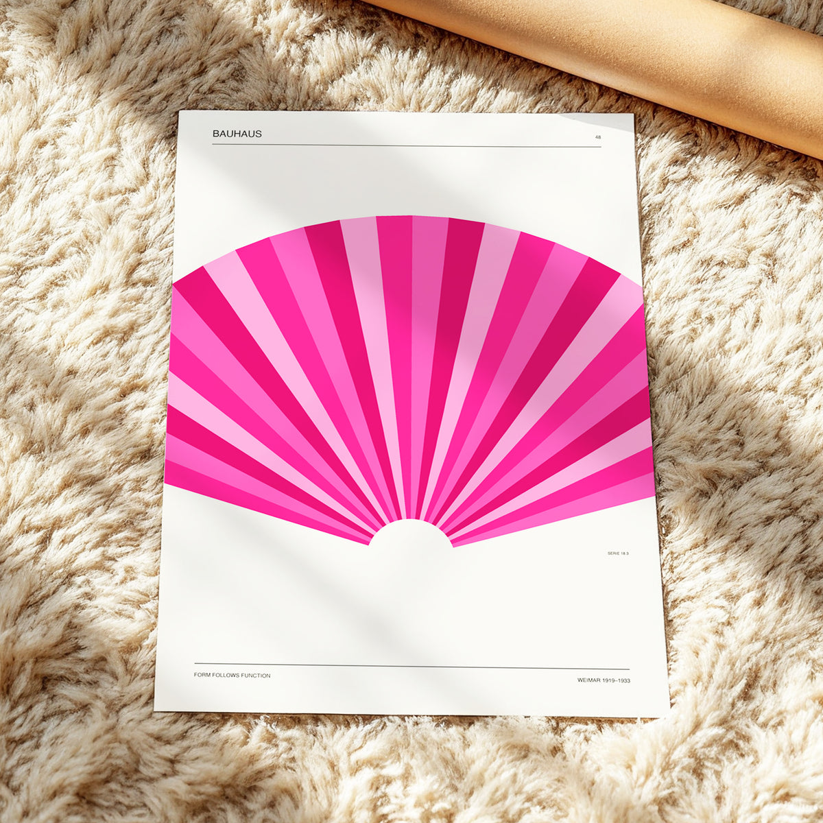 Bauhaus Pink Radiance, pink, beige minimalist wall art displayed in a styled interior, gallery view 4