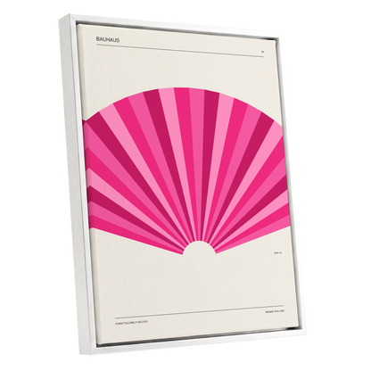 Bauhaus Pink Radiance, pink, beige minimalist wall art shown as a white framed canvas wall art