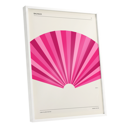Bauhaus Pink Radiance, pink, beige minimalist wall art shown as a white framed poster wall art print
