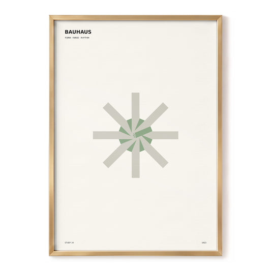 Bauhaus Radial Study, beige, gray, green minimalist wall art, front artwork view
