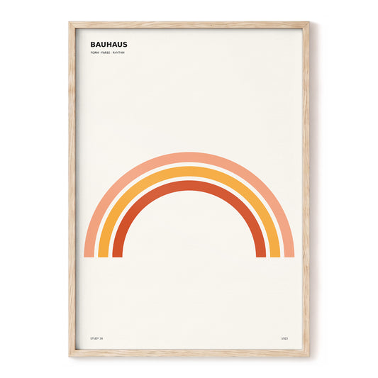Bauhaus Rhythm Arches, beige, orange, red minimalist wall art, front artwork view