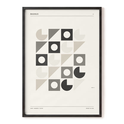 Bauhaus Rhythm Grid, beige, gray, black abstract wall art, front artwork view