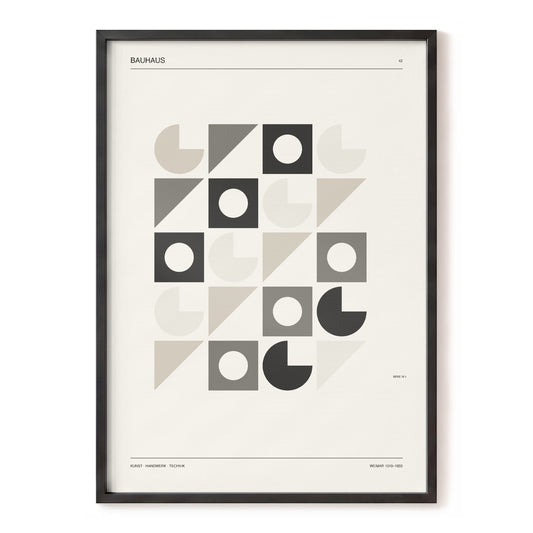 Bauhaus Rhythm Grid, beige, gray, black abstract wall art, front artwork view