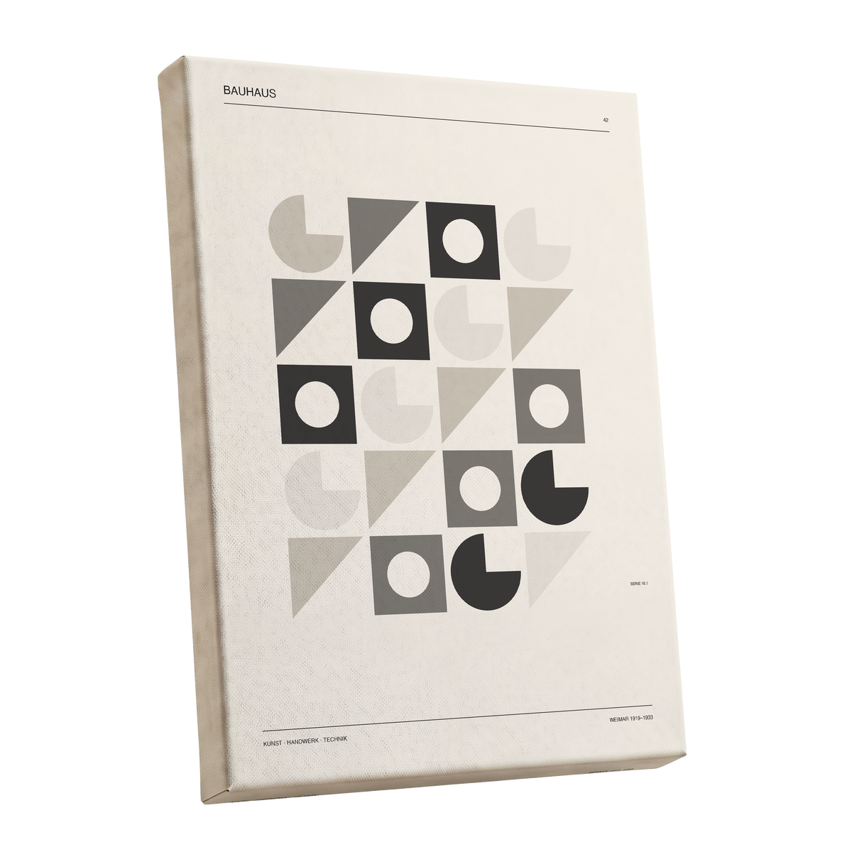 Bauhaus Rhythm Grid, beige, gray, black abstract wall art shown as a stretched canvas wall art