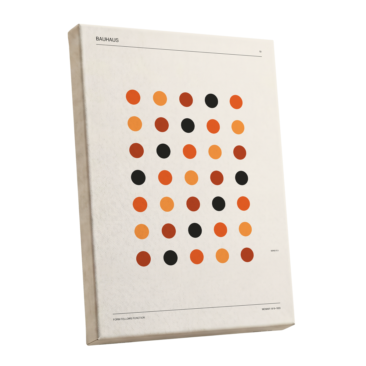 Bauhaus Rhythm No. 19, beige, orange, brown minimalist wall art shown as a stretched canvas wall art