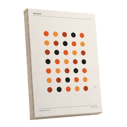 Bauhaus Rhythm No. 19, beige, orange, brown minimalist wall art shown as a stretched canvas wall art