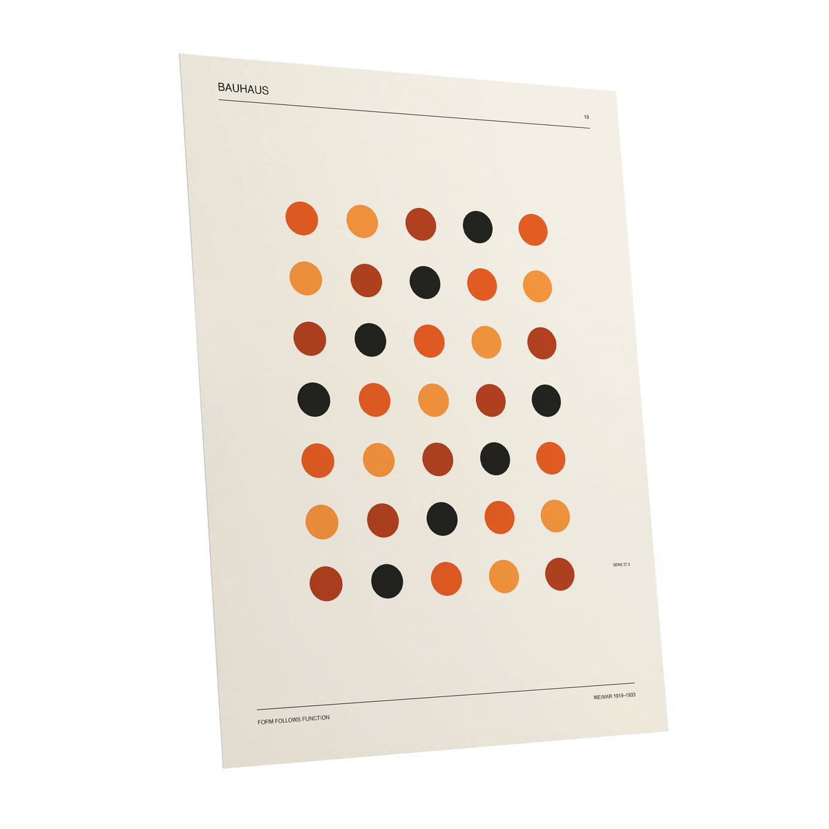 Bauhaus Rhythm No. 19, beige, orange, brown minimalist wall art shown as a unframed poster wall art print