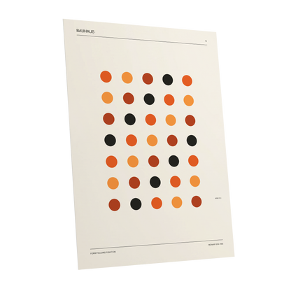 Bauhaus Rhythm No. 19, beige, orange, brown minimalist wall art shown as a unframed poster wall art print