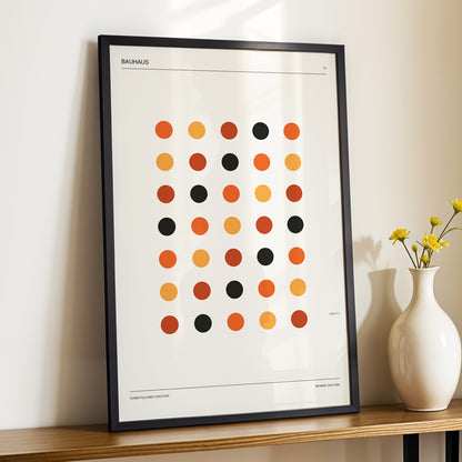 Bauhaus Rhythm No. 19, beige, orange, brown minimalist wall art displayed in a styled interior, gallery view 3