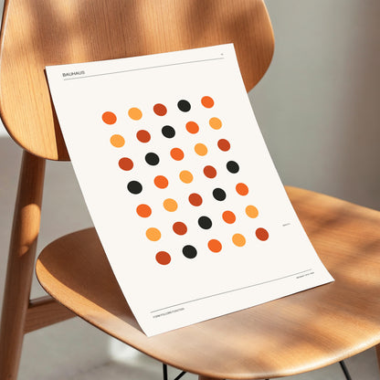 Bauhaus Rhythm No. 19, beige, orange, brown minimalist wall art displayed in a styled interior, gallery view 4