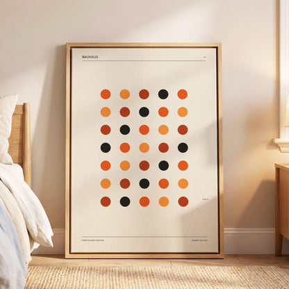 Bauhaus Rhythm No. 19, beige, orange, brown minimalist wall art displayed in a styled interior, gallery view 5