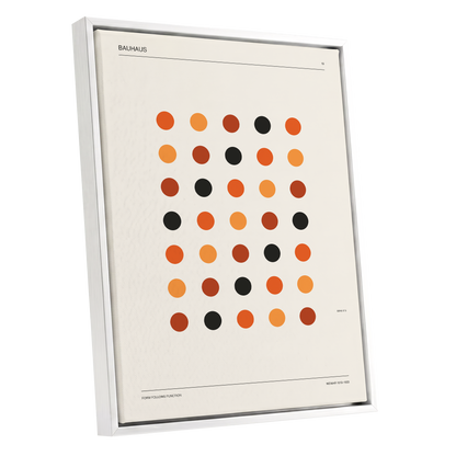 Bauhaus Rhythm No. 19, beige, orange, brown minimalist wall art shown as a white framed canvas wall art