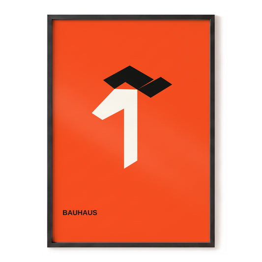 Bauhaus Signal, orange, black, beige minimalist wall art, front artwork view