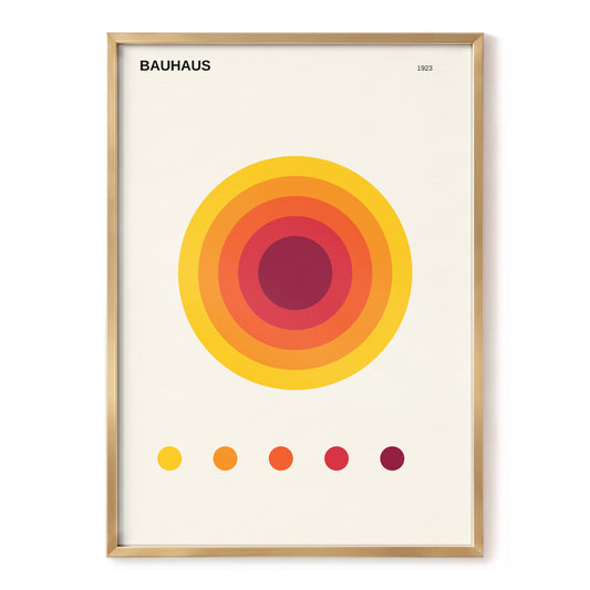 Bauhaus Solar Rhythm, beige, orange, red minimalist wall art, front artwork view