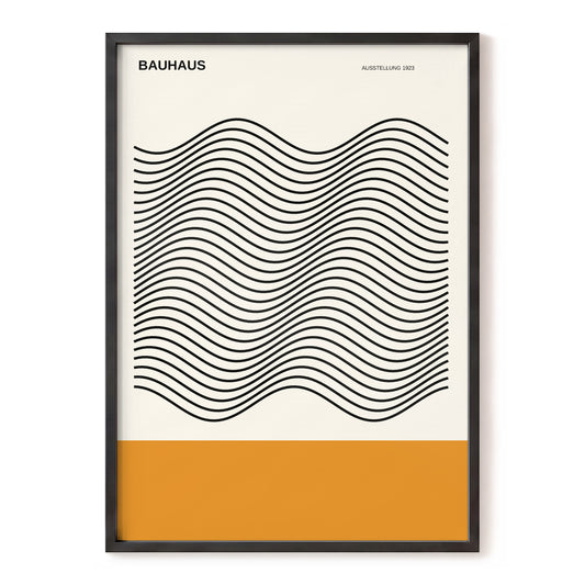Bauhaus Tidal Lines, black, beige, orange minimalist wall art, front artwork view
