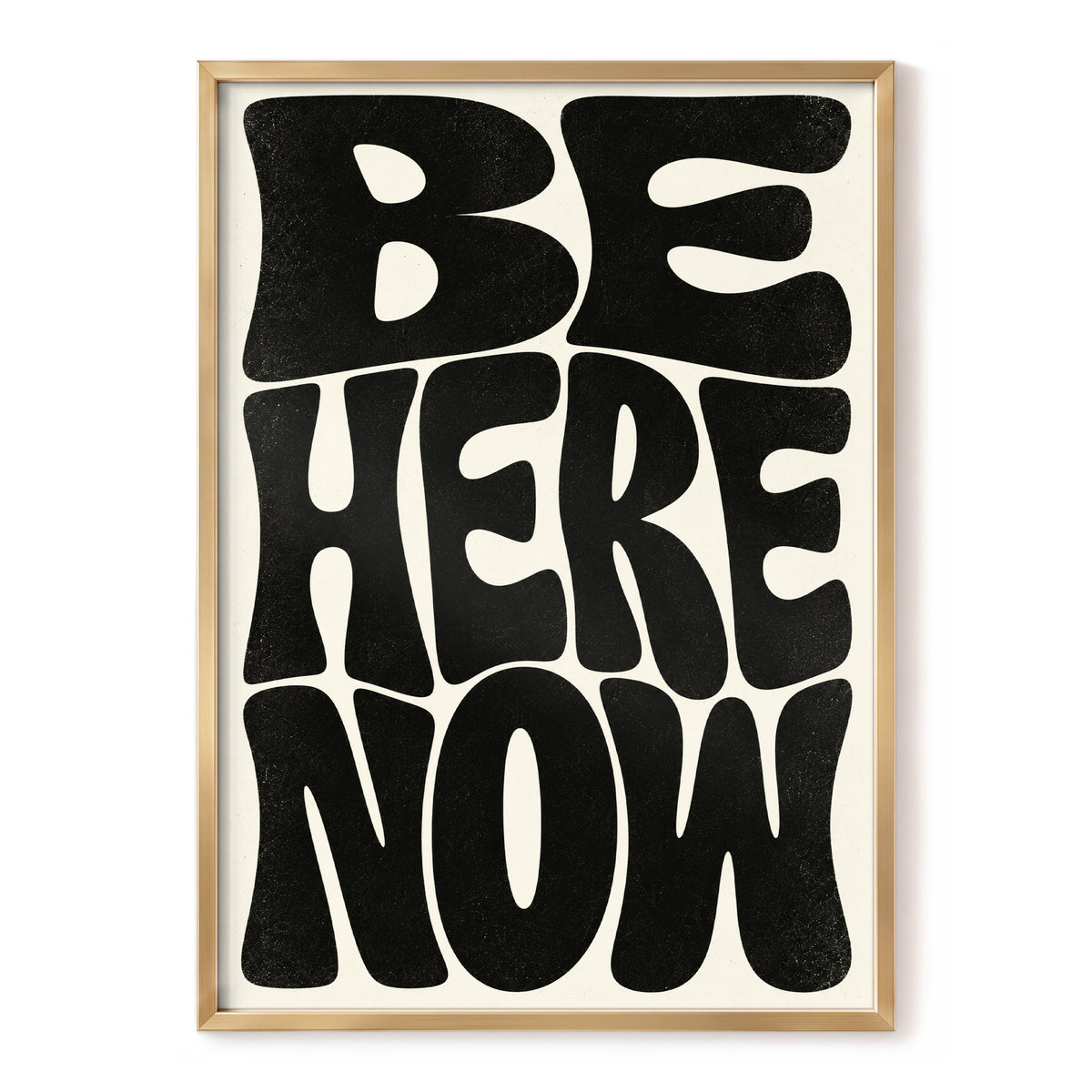 Be Here Now, black, beige minimalist wall art, front artwork view