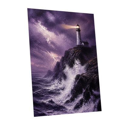 Beacon in the Violet Storm, purple, black, white nature wall art shown as a unframed poster wall art print