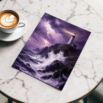 Beacon in the Violet Storm, purple, black, white nature wall art displayed in a styled interior, gallery view 3