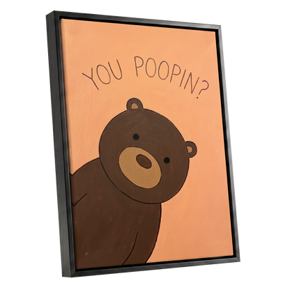 Bearly Private, orange, brown, beige nature wall art shown as a black framed canvas wall art