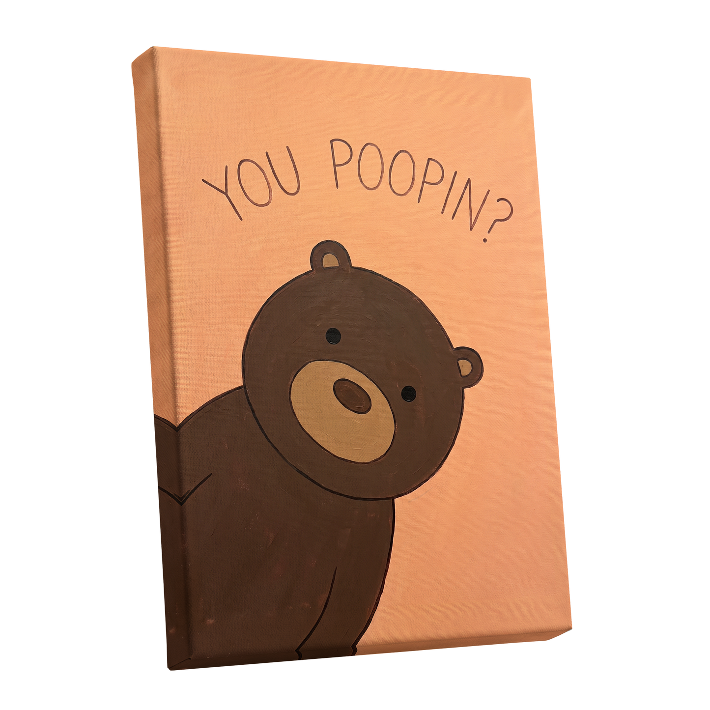 Bearly Private, orange, brown, beige nature wall art shown as a stretched canvas wall art